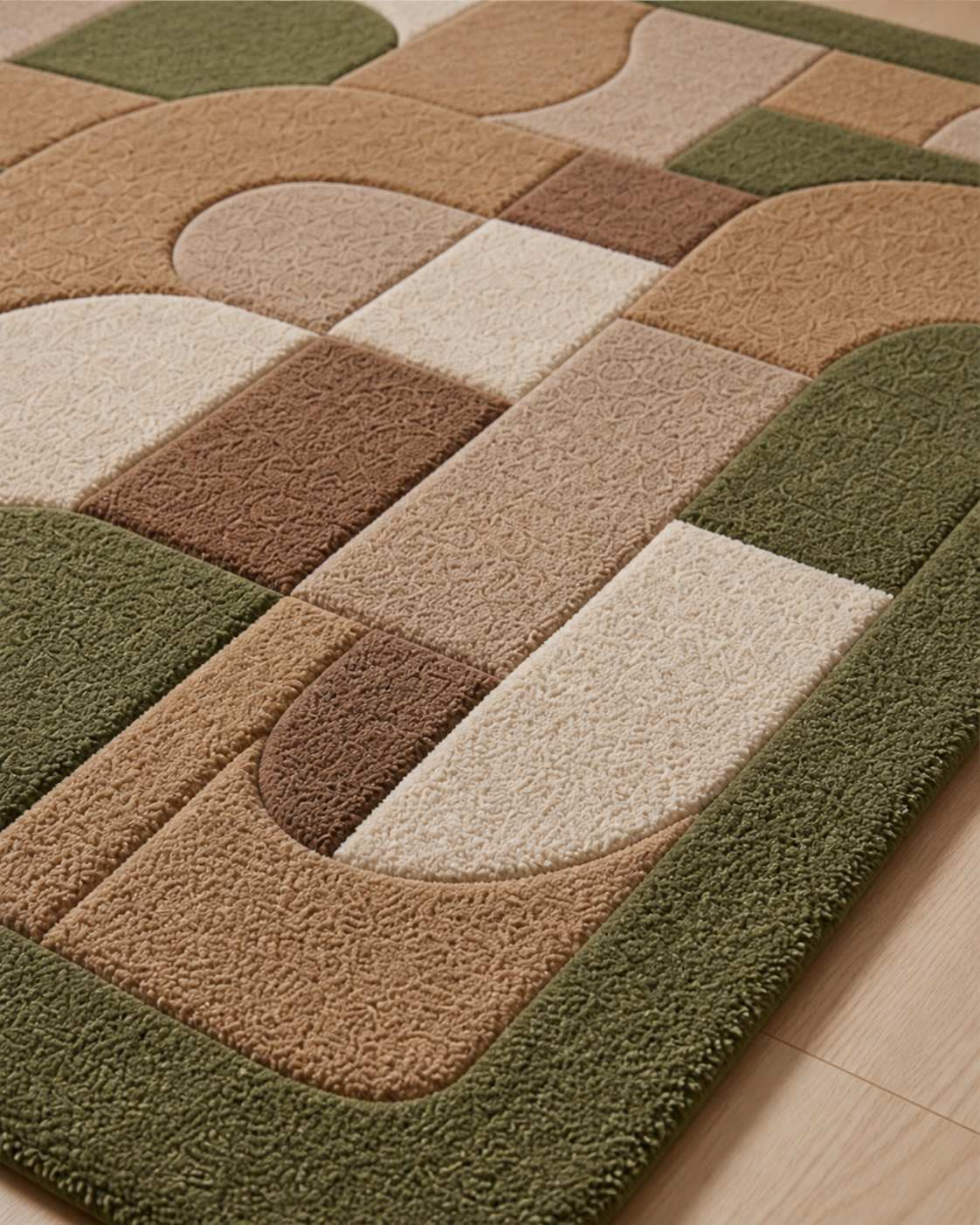 Modern Geometric Arch Rug | Earth Tone Abstract Area Rug | Green Beige Brown Tufted Rug | Contemporary Minimal Living Room Carpet