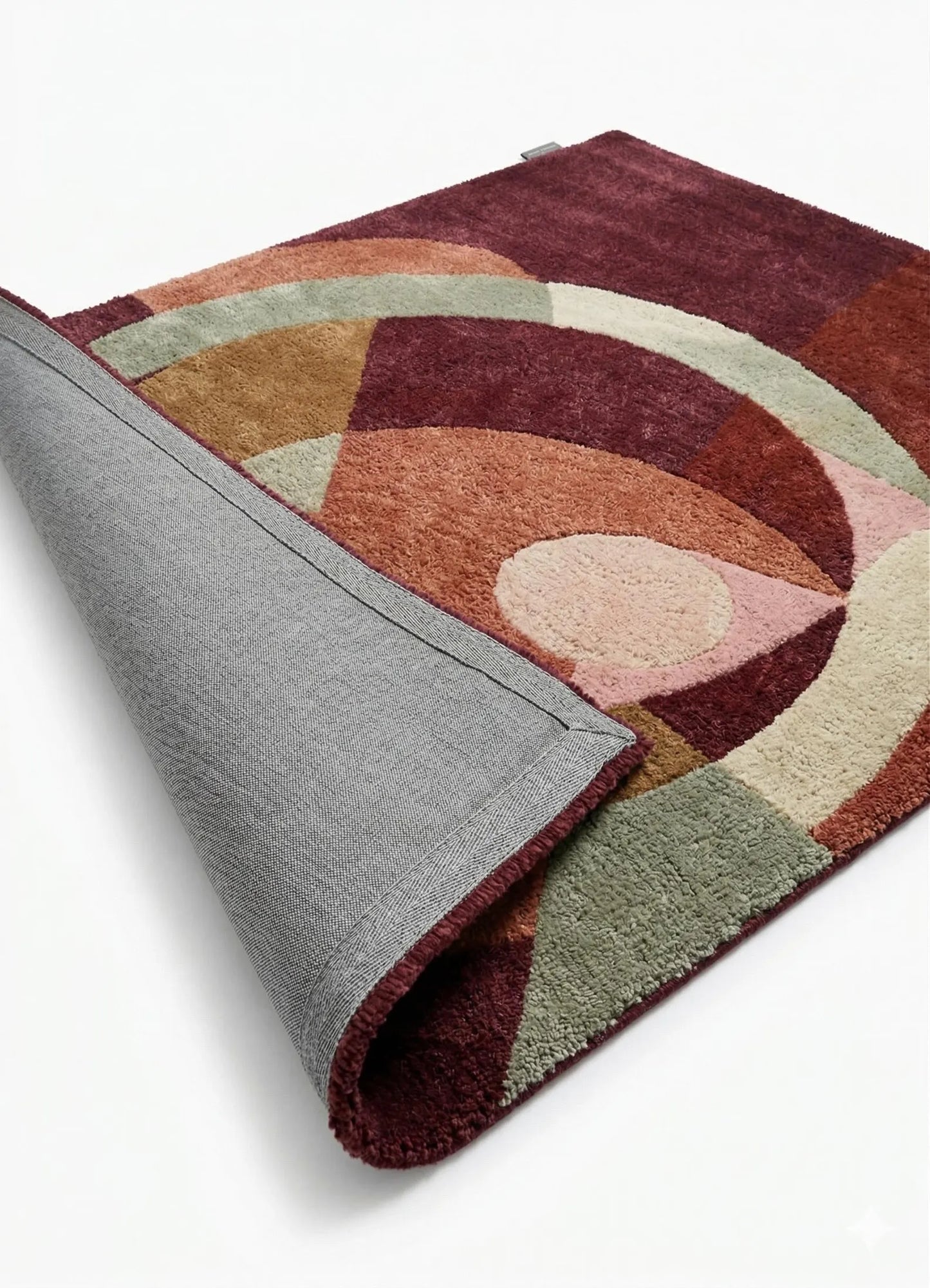 Modern Abstract Geometric Hand Tufted Rug – Burgundy, Terracotta & Beige Contemporary Area Rug