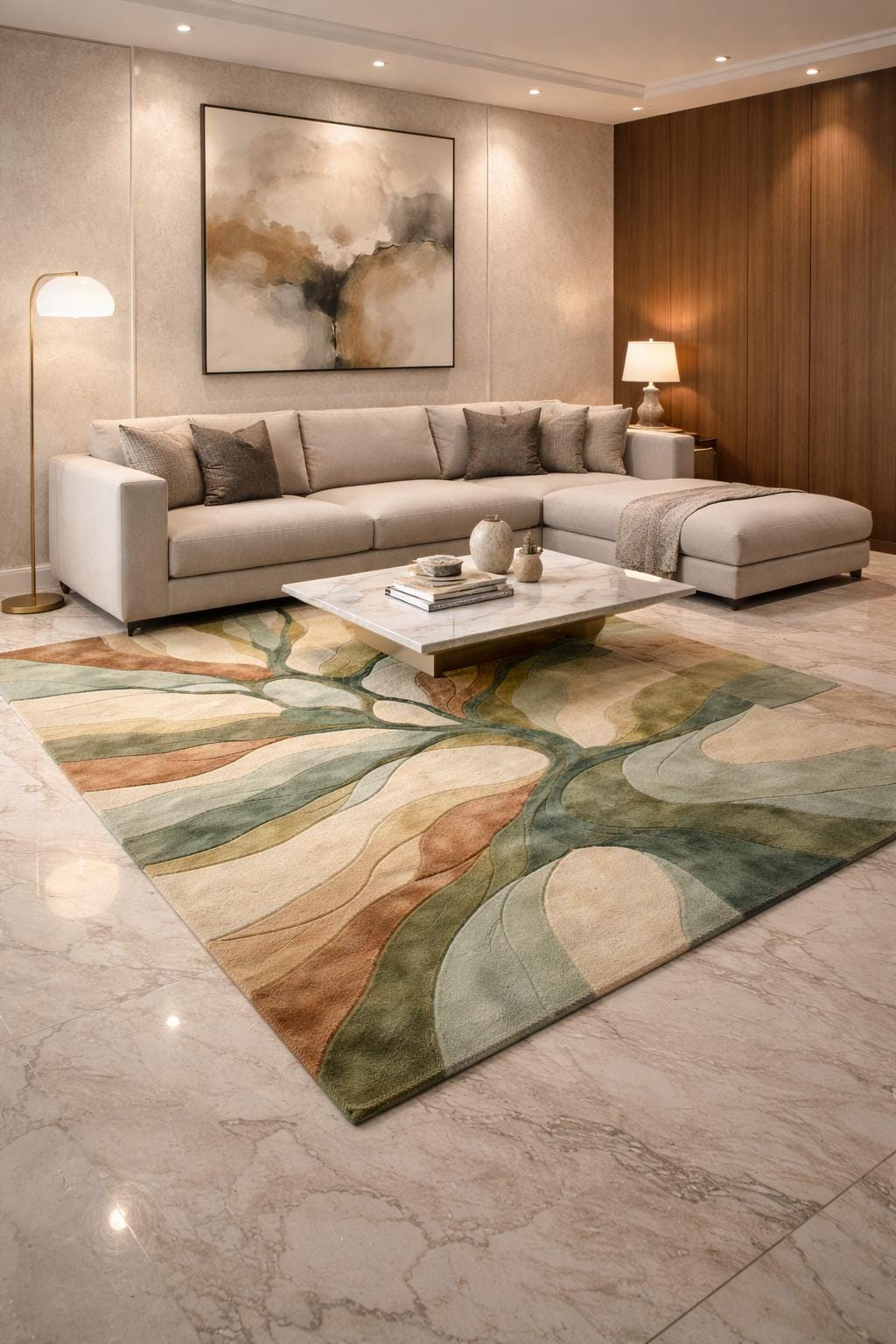 Hand Tufted Wool Tree Rug, Abstract Botanical Earth Tone, Modern Living Room Area Rug