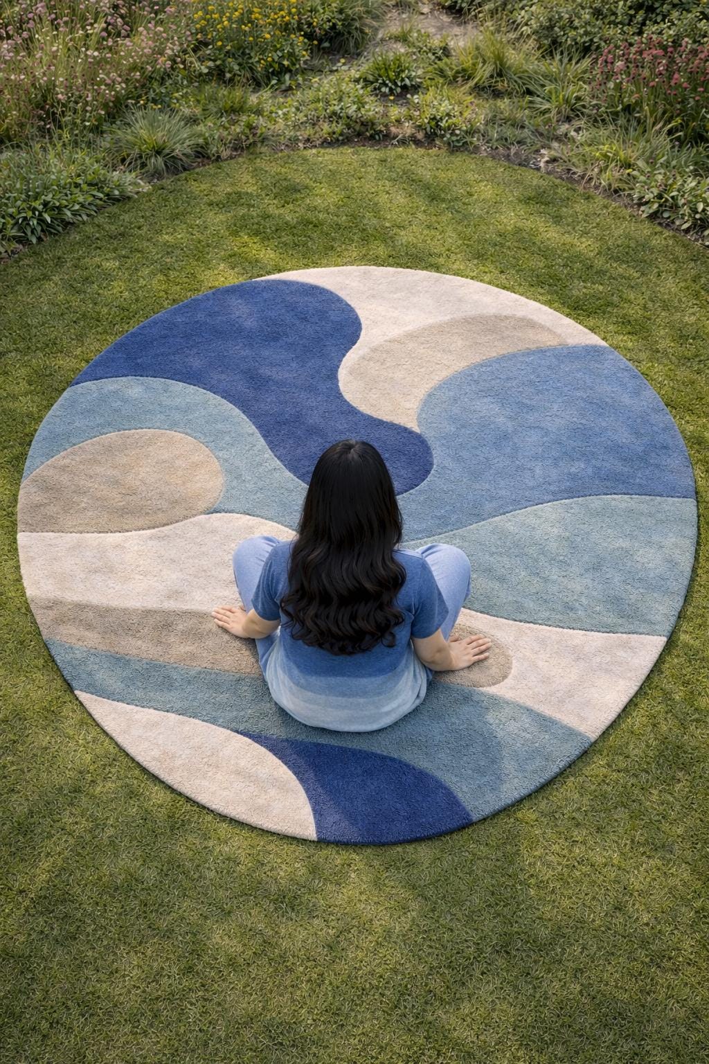 Hand Tufted Wool Abstract Round Rug, Contemporary Circle Carpet