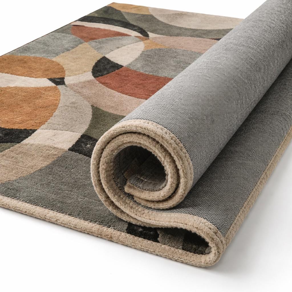 New Zealand Wool Abstract Geometric Area Rug, Mid Century Modern Living Room Carpet