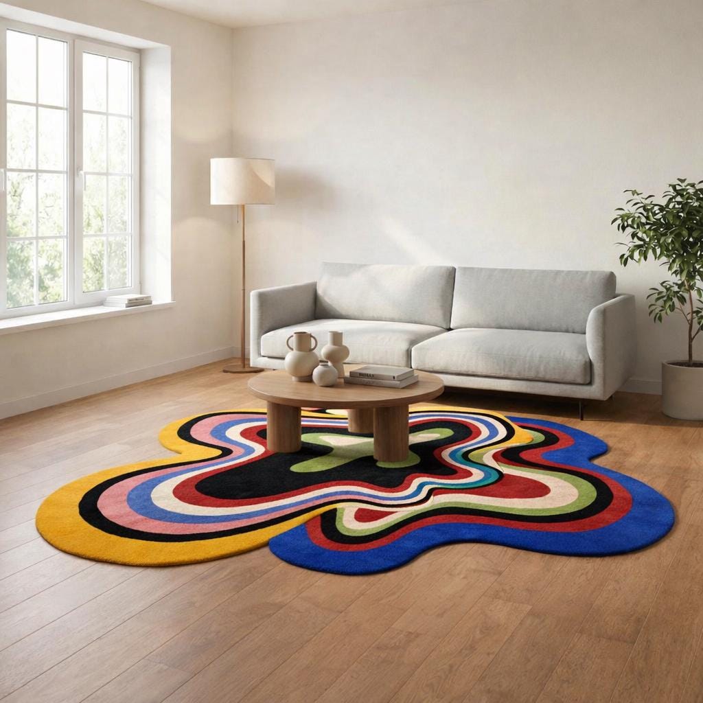 Hand Tufted Wool Rug | Vibrant Irregular Abstract Shape, Modern Artistic Design