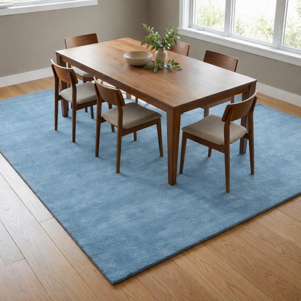 Solid Blue Hand-Tufted Wool Rug, Minimalist Scandinavian Carpet, Living Room Area Rug
