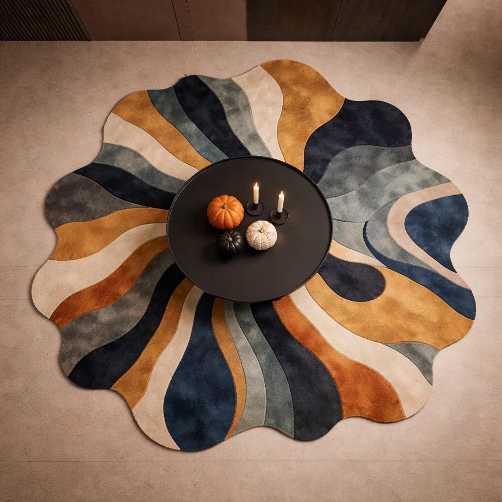 Retro Swirl Tufted Rug | Orange Black Grey Irregular Modern Carpet