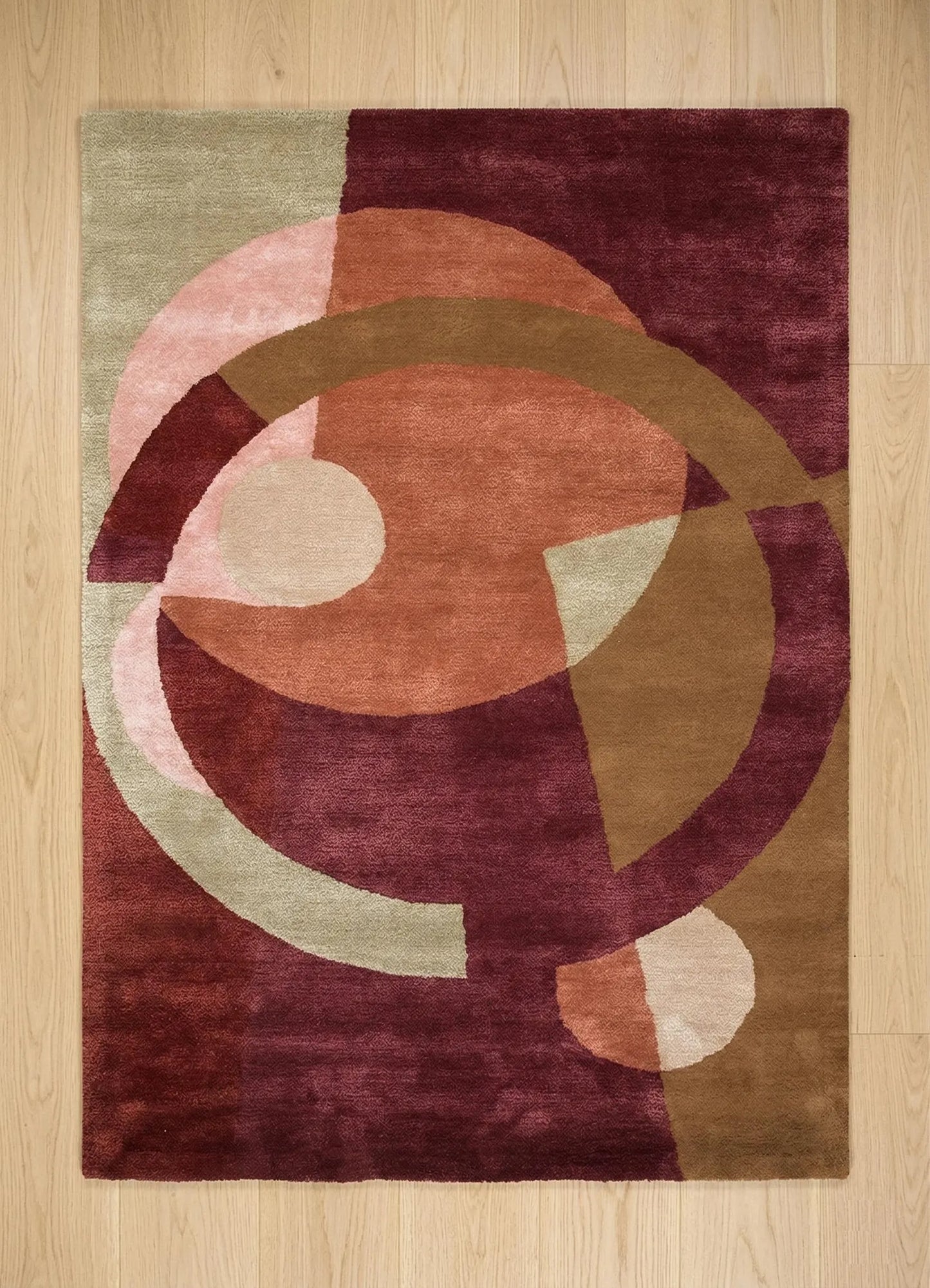 Modern Abstract Geometric Hand Tufted Rug – Burgundy, Terracotta & Beige Contemporary Area Rug