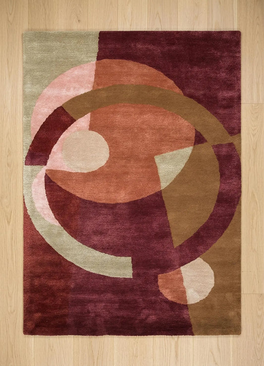 Modern Abstract Geometric Hand Tufted Rug – Burgundy, Terracotta & Beige Contemporary Area Rug