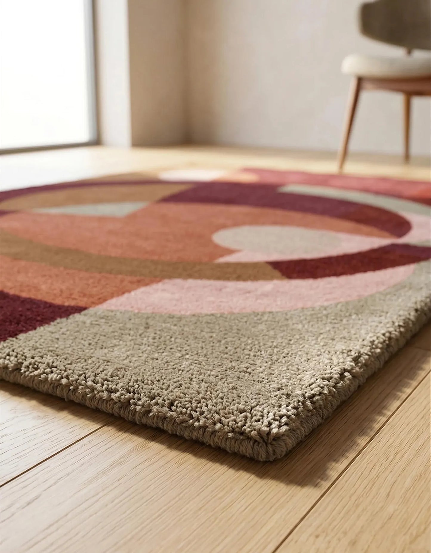 Modern Abstract Geometric Hand Tufted Rug – Burgundy, Terracotta & Beige Contemporary Area Rug