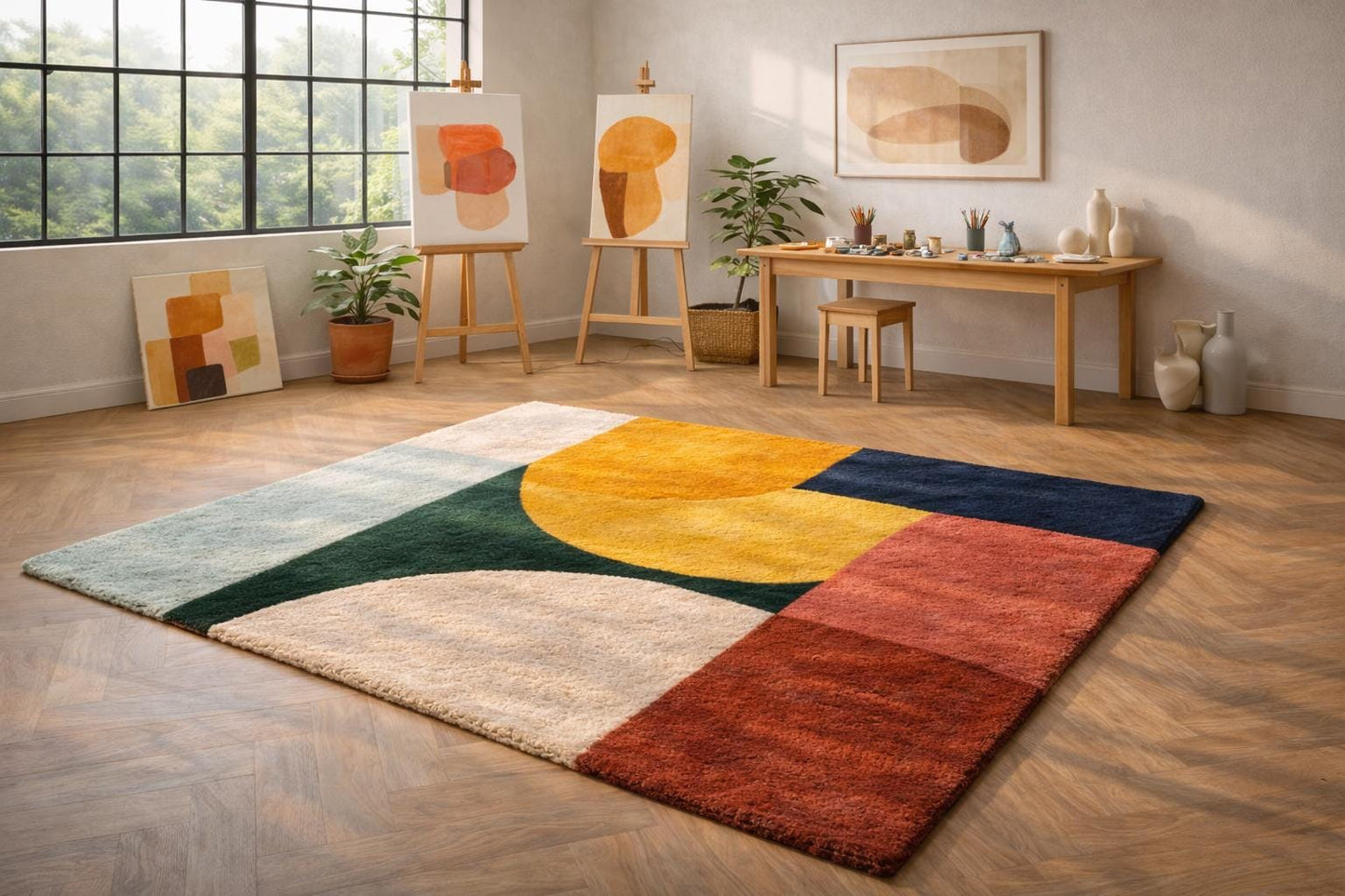 Handmade Wool Area Rug 8x10 | Modern Neutral Living Room Rug | Hand Tufted Luxury Carpet