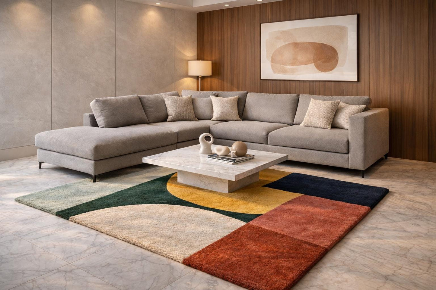 Handmade Wool Area Rug 8x10 | Modern Neutral Living Room Rug | Hand Tufted Luxury Carpet