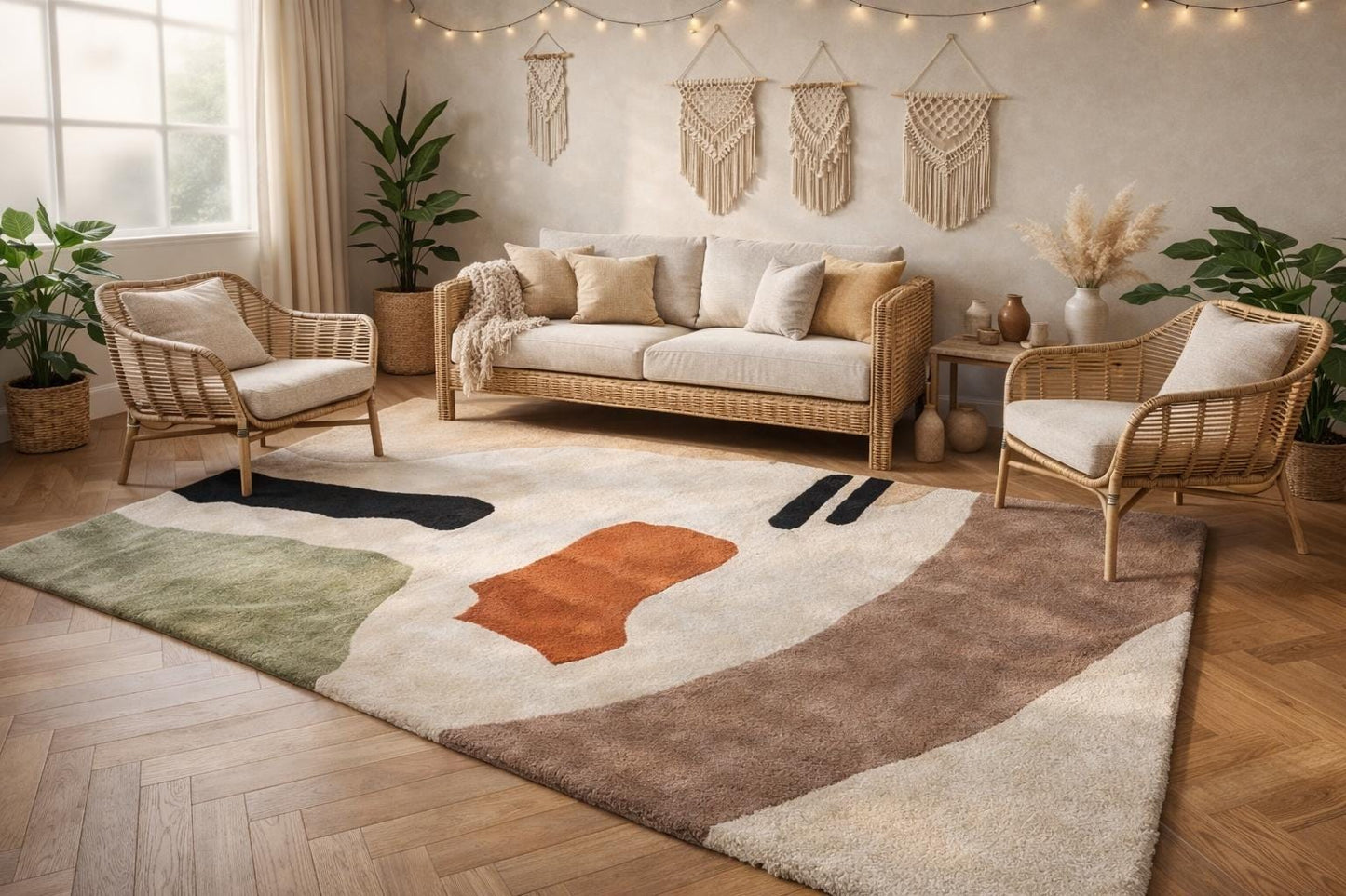 Hand Tufted Wool Abstract Area Rug, 8x10 Neutral Contemporary Carpet