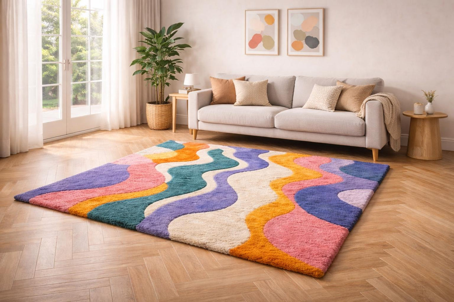 Hand Tufted Abstract Wavy New Zealand Wool Rug (8x10)