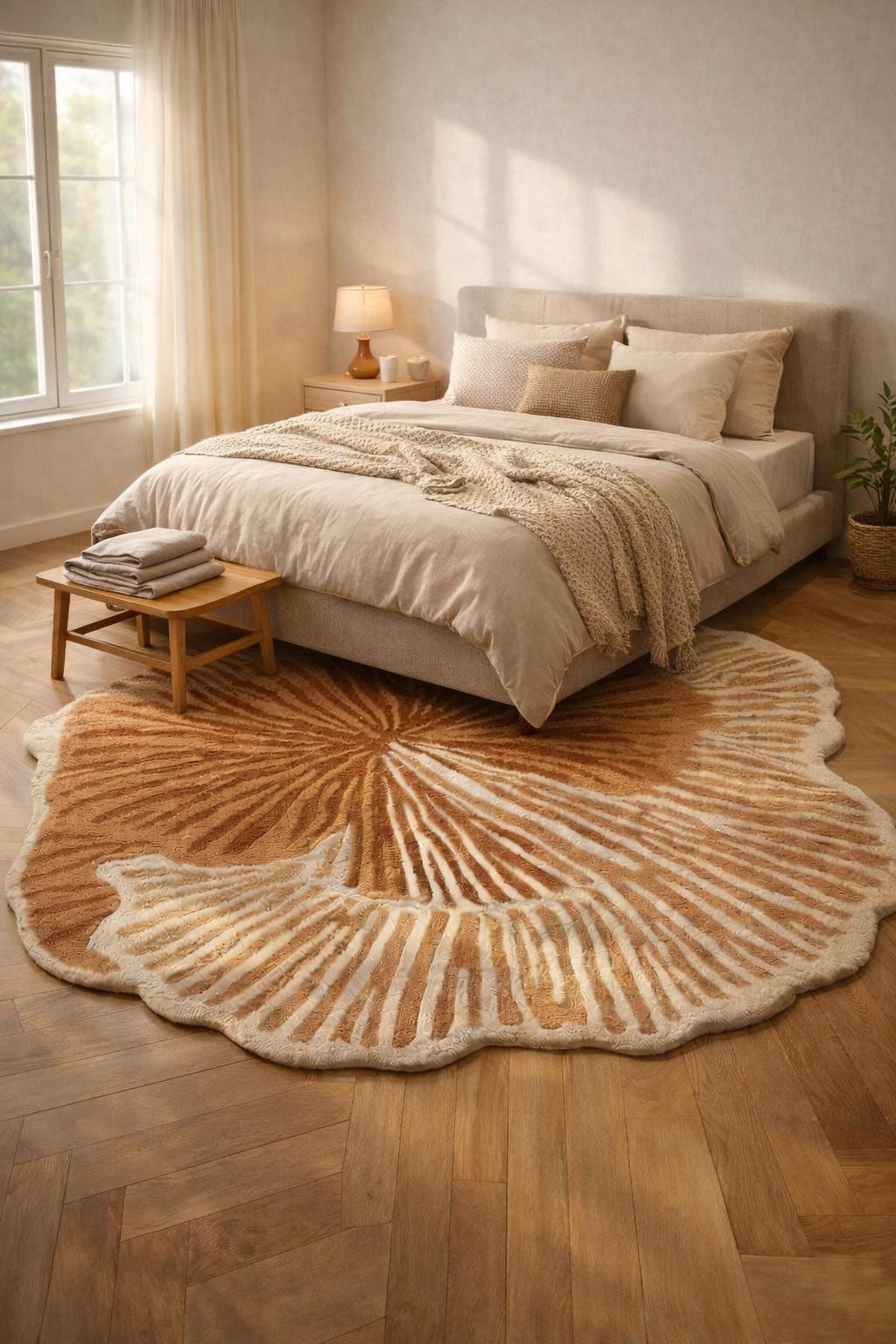 Hand Tufted Wool Floral Rug, Terracotta Beige, Modern Accent