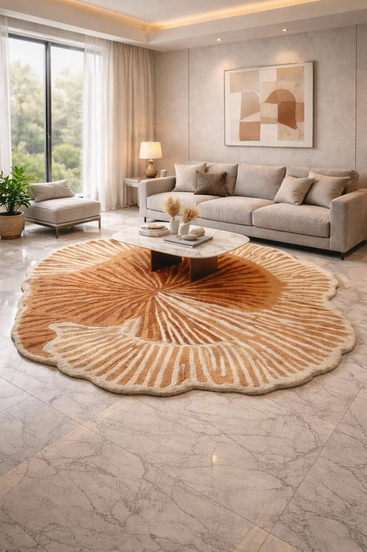 Hand Tufted Wool Floral Rug, Terracotta Beige, Modern Accent