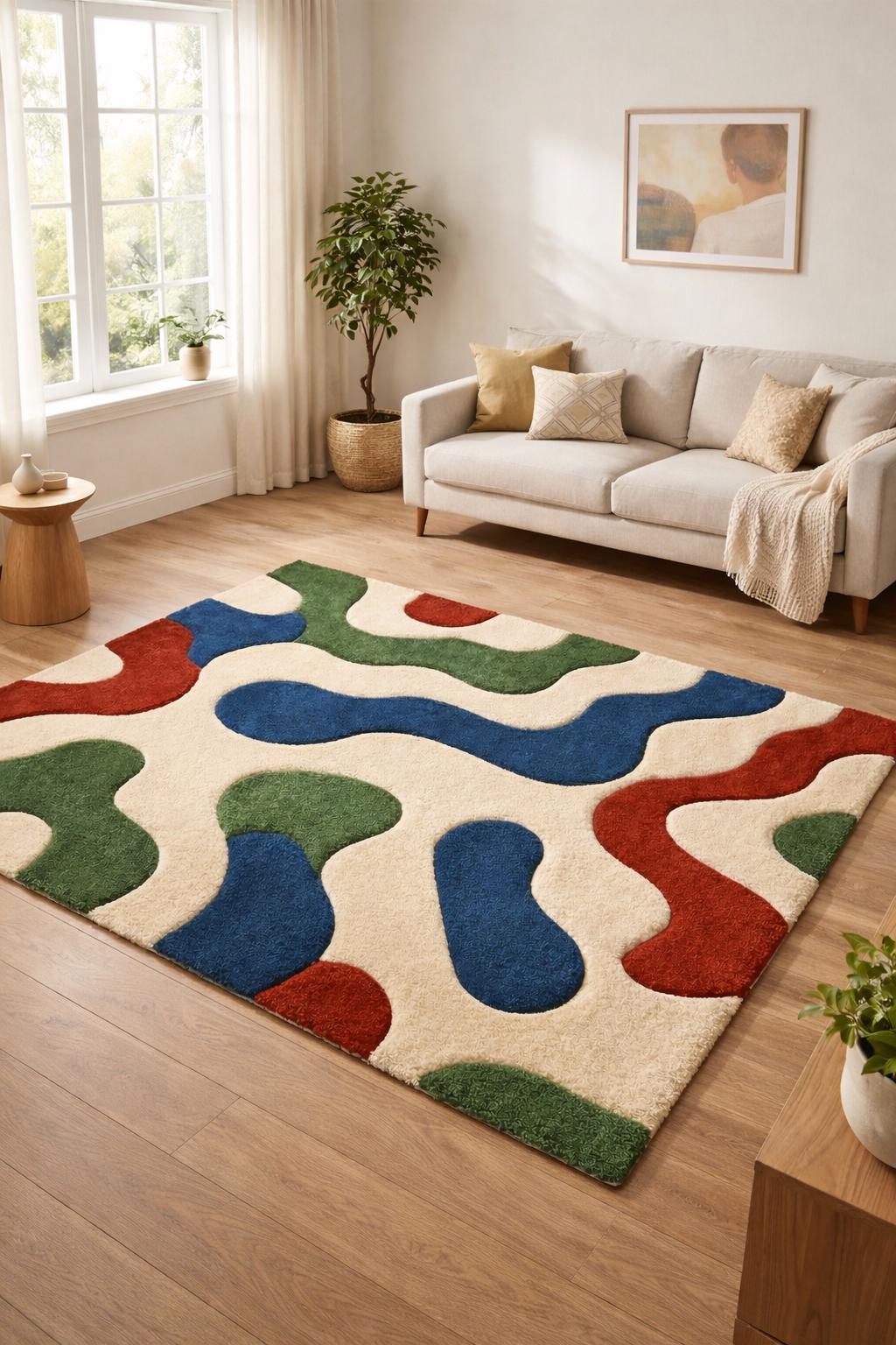 Handmade Wool Tufted Rug – Colorful Abstract, Modern Boho