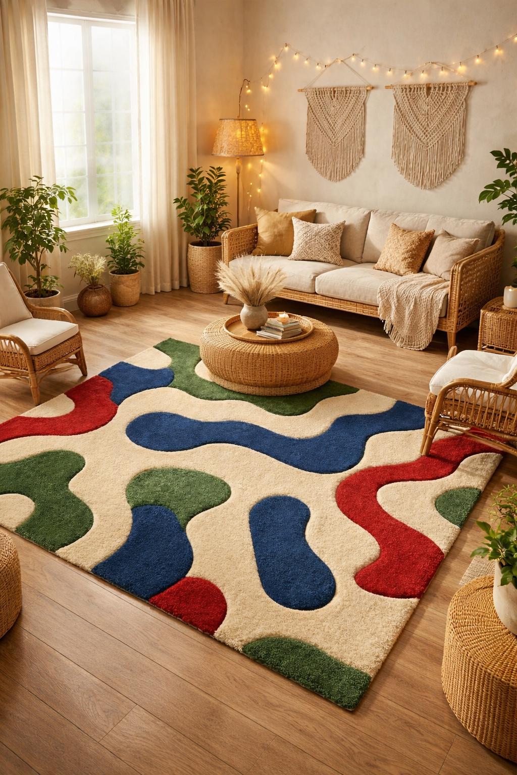 Handmade Wool Tufted Rug – Colorful Abstract, Modern Boho