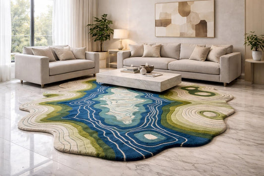 Handmade Topographic Wool Rug, Contemporary Artistic Area Rug