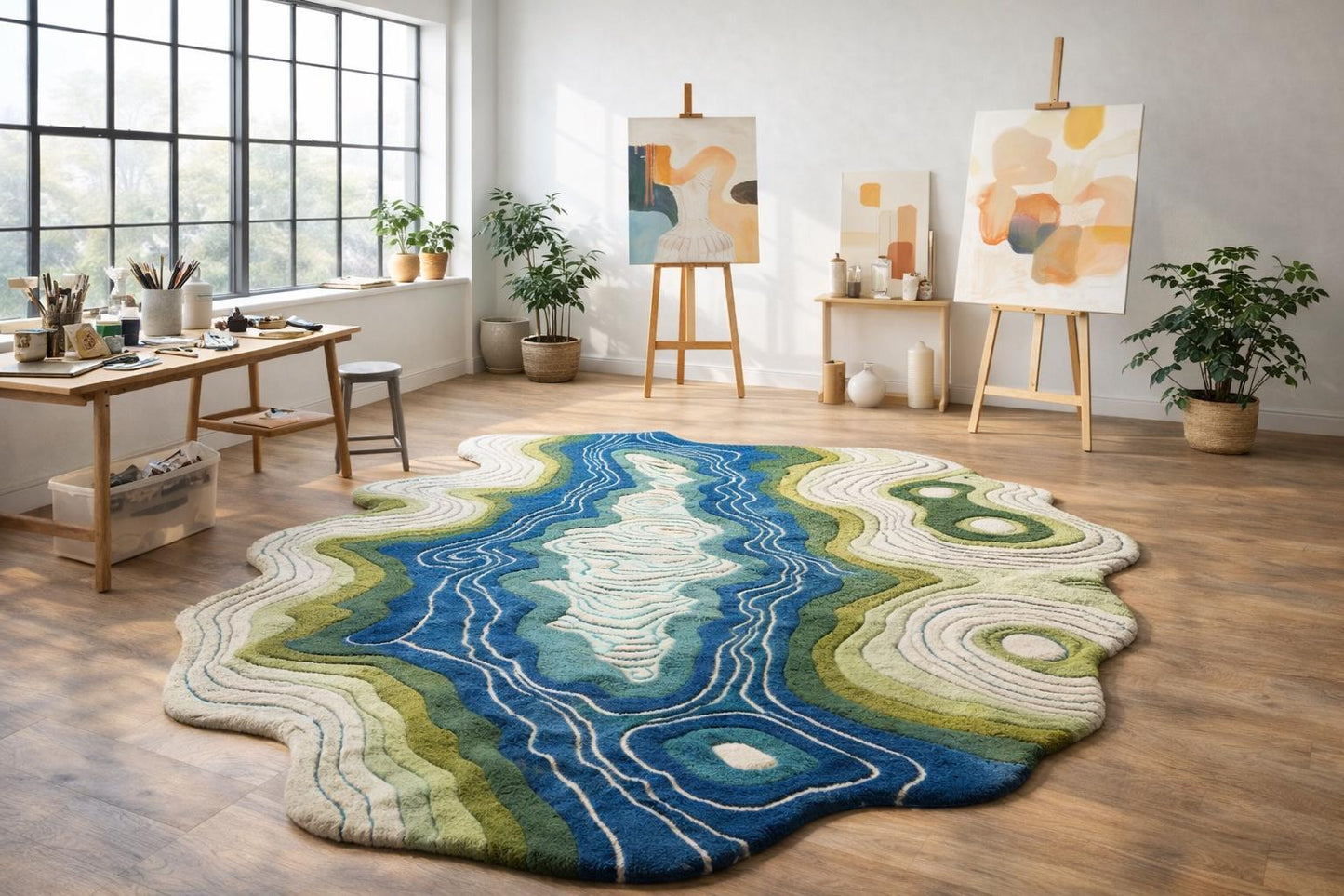 Handmade Topographic Wool Rug, Contemporary Artistic Area Rug