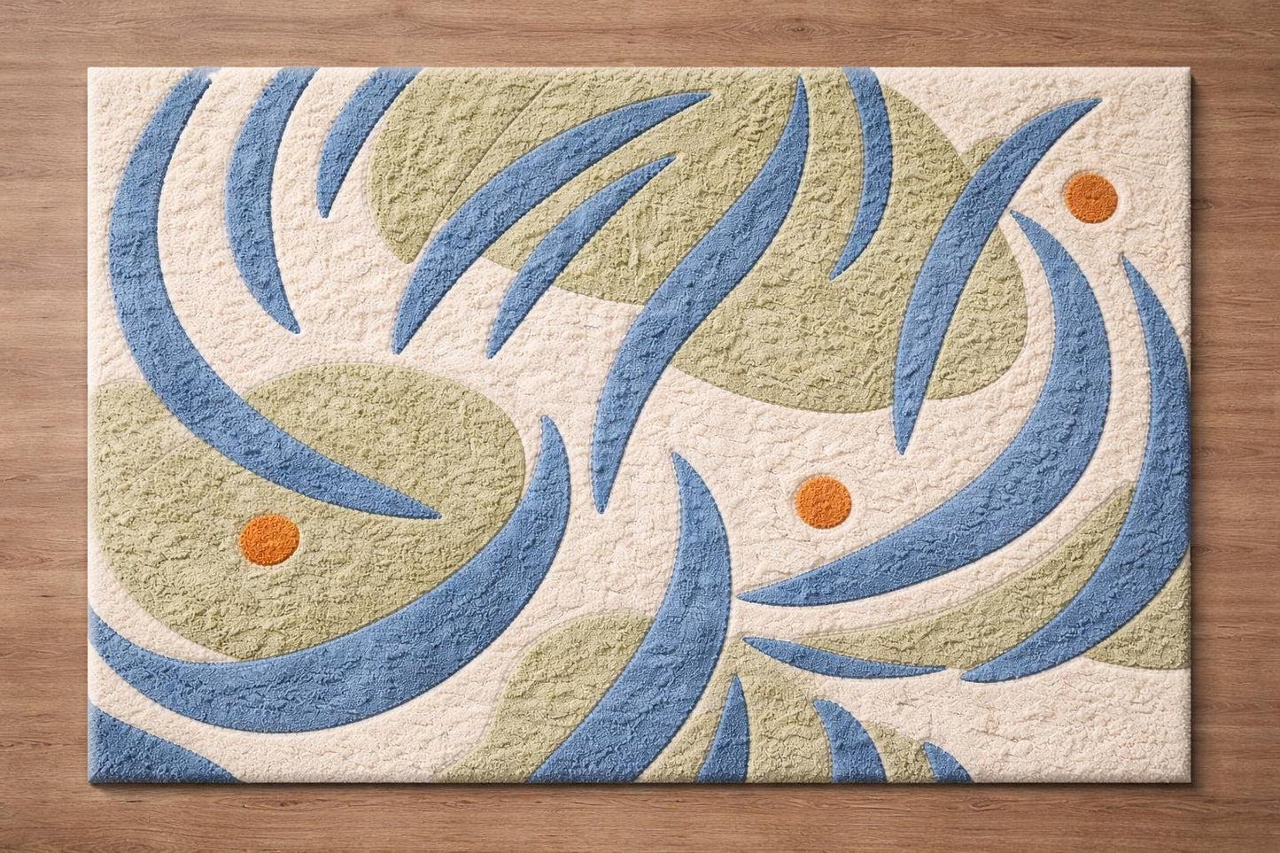 Hand Tufted Wool Rug, Abstract Blue Green Area Carpet, Modern Living Room Art