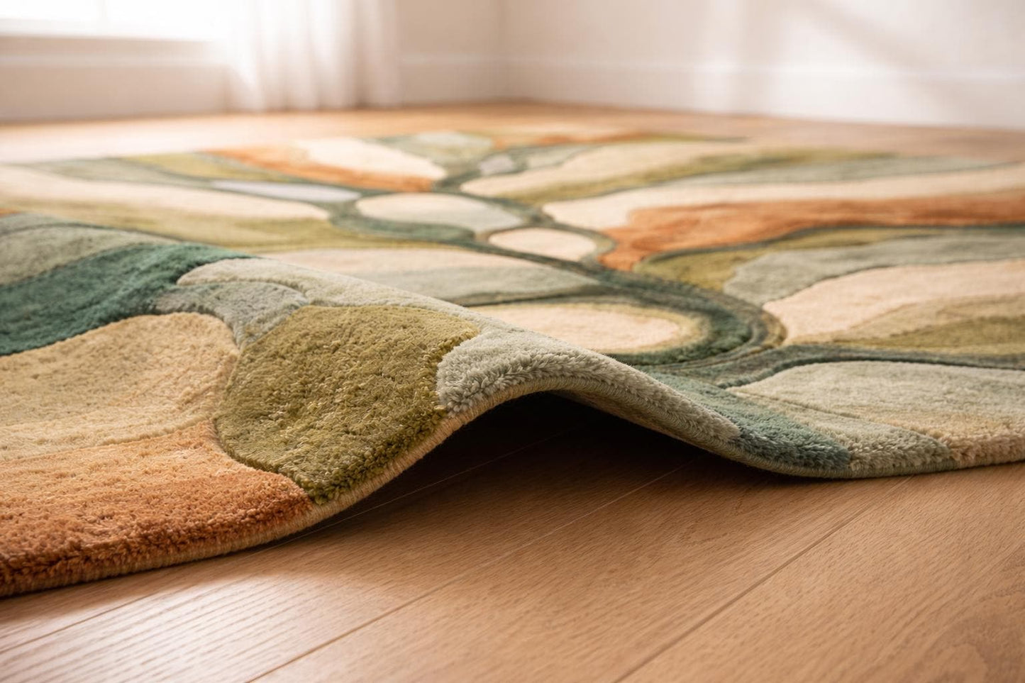 Hand Tufted Wool Tree Rug, Abstract Botanical Earth Tone, Modern Living Room Area Rug