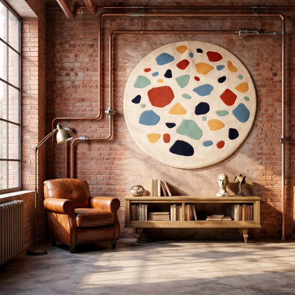 Hand-Tufted Wool Round Rug, Multicolor Pebble Pattern, Modern Kids Playroom Decor