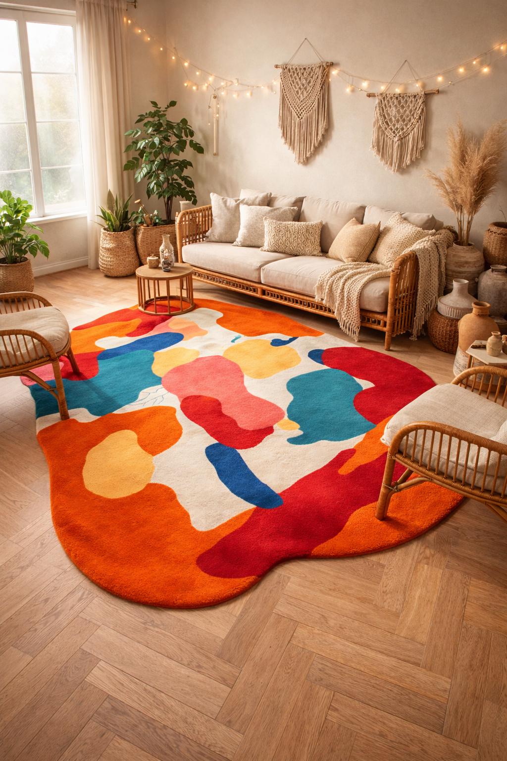 Hand Tufted Abstract Rug, Organic Shape Modern Boho Carpet, Statement Home Decor