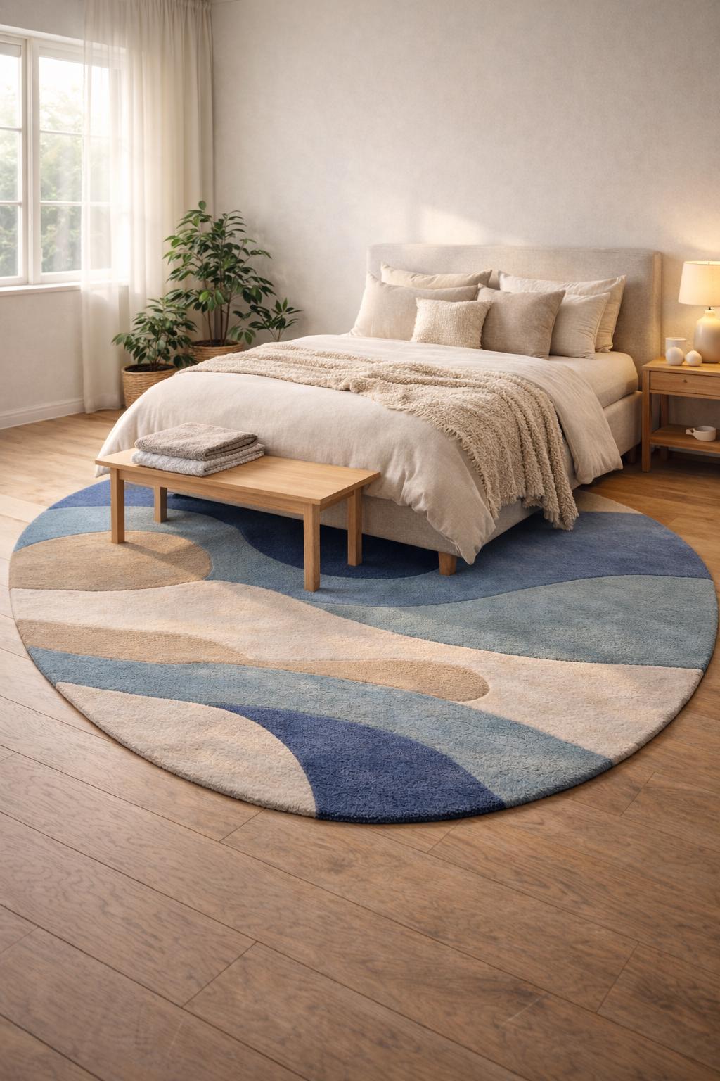 Hand Tufted Wool Abstract Round Rug, Contemporary Circle Carpet