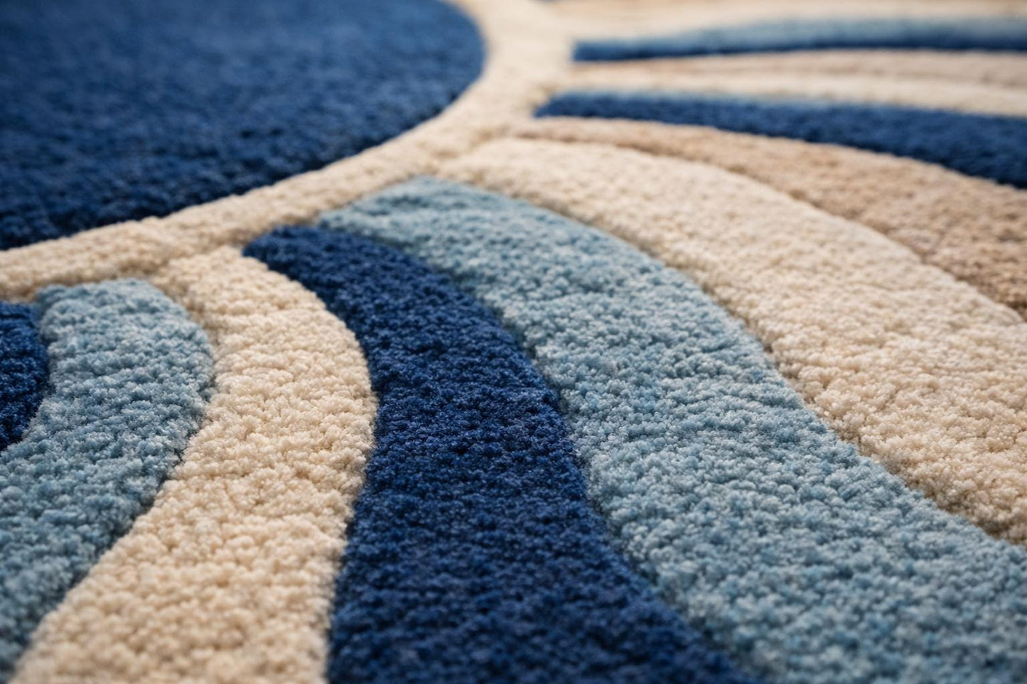Hand-Tufted New Zealand Wool Rug | Modern Blue Beige Wave Design