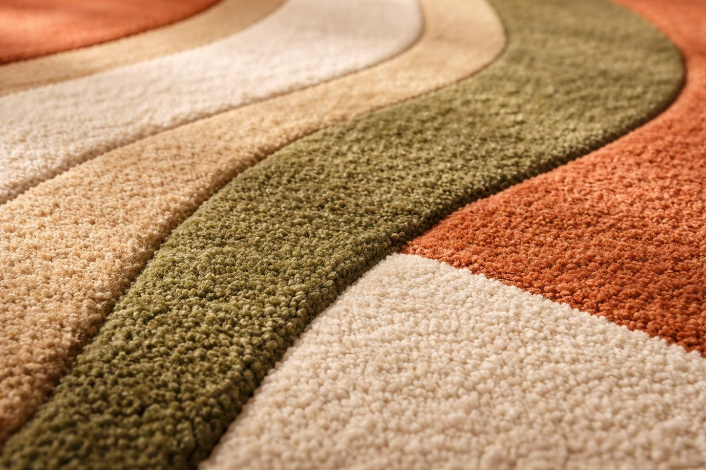 Round Abstract Area Rug, Earth Tone Wave Carpet, Contemporary Living Room Statement Circle Rug