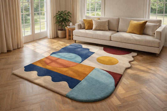 Abstract Geometric Area Rug, Colorful Contemporary Living Room Carpet, Artistic Statement Home Decor (8x10)