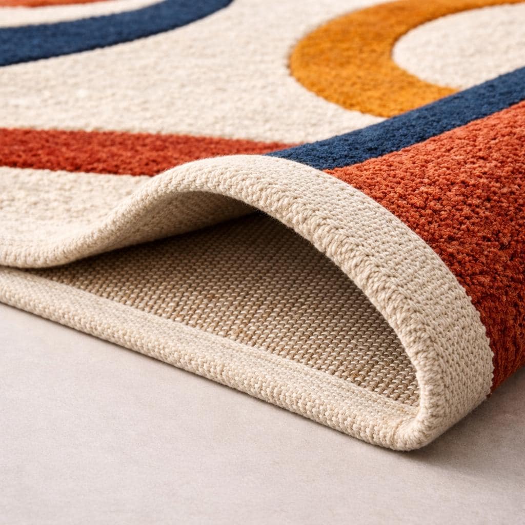 Hand Tufted Wool Area Rug 6x9  – Modern Wavy Design, Mid-Century Colorful Carpet