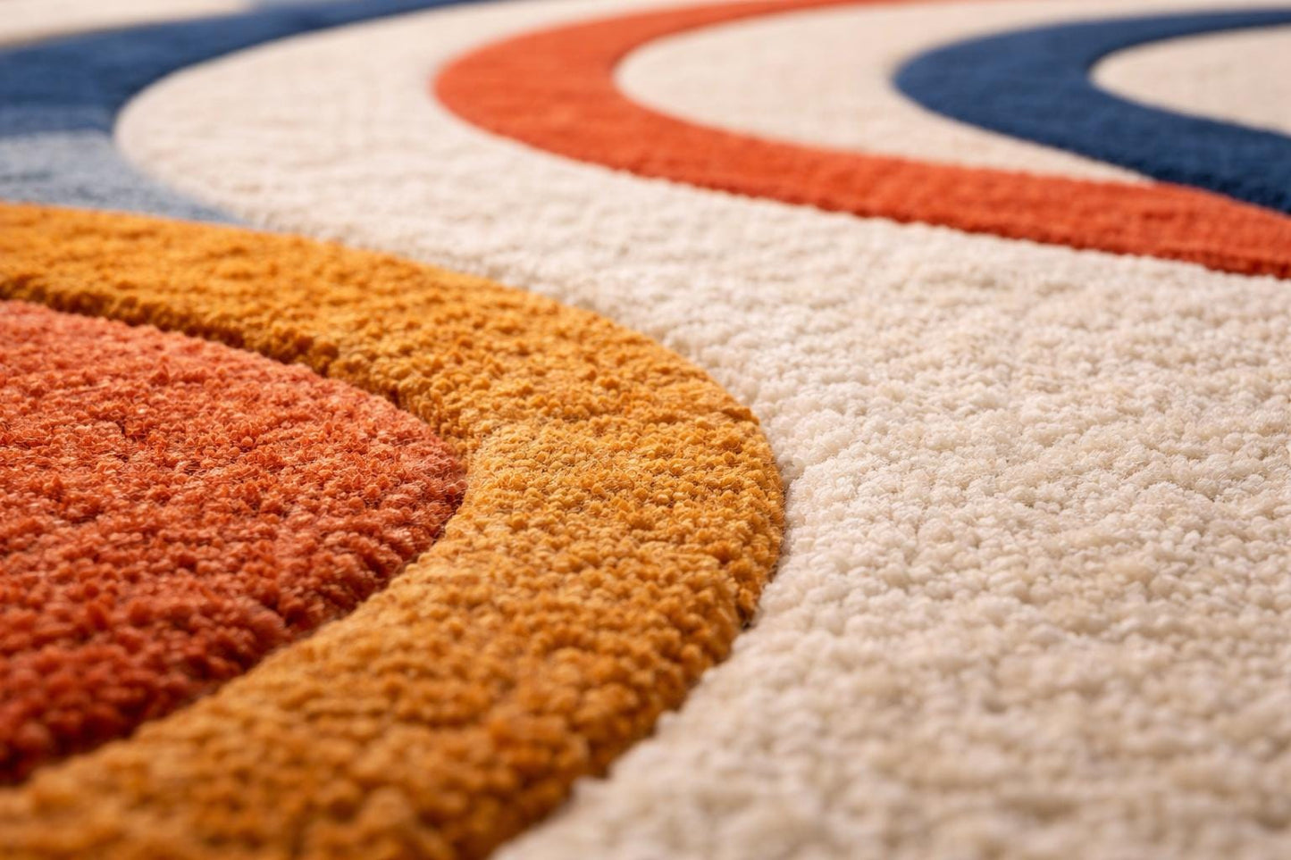 Hand Tufted Wool Area Rug 6x9  – Modern Wavy Design, Mid-Century Colorful Carpet