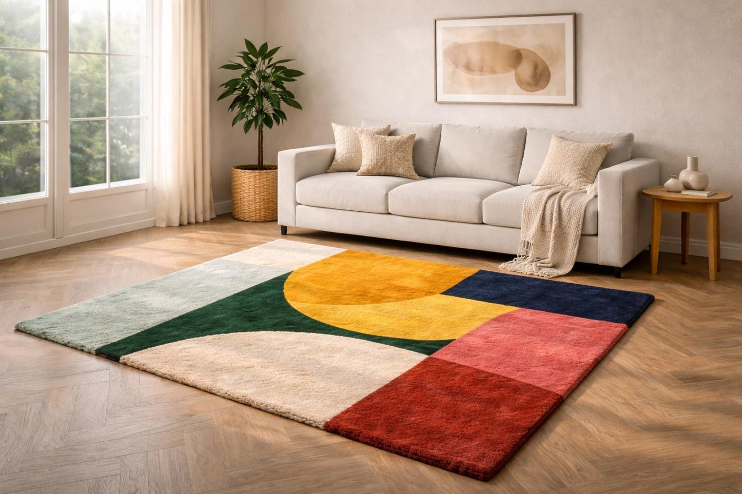 Handmade Wool Area Rug 8x10 | Modern Neutral Living Room Rug | Hand Tufted Luxury Carpet
