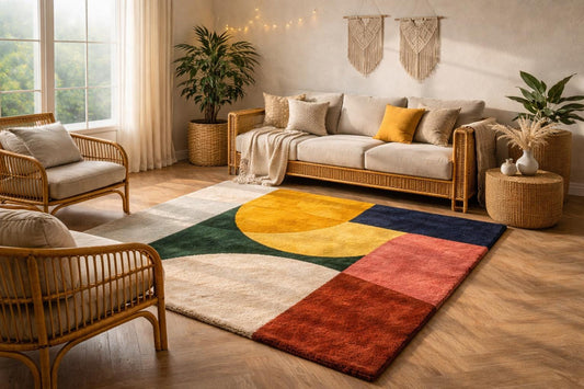 Handmade Wool Area Rug 8x10 | Modern Neutral Living Room Rug | Hand Tufted Luxury Carpet