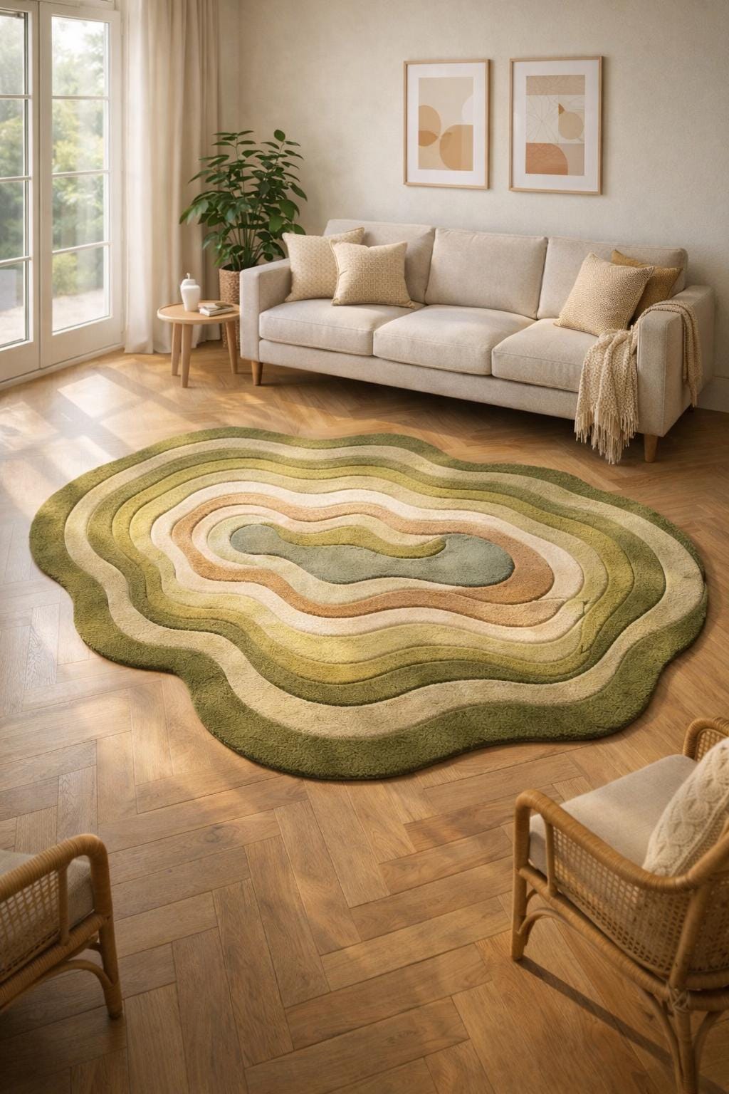 Abstract Wavy Rug, Organic Modern Tufted Carpet, Scandinavian Living Room Decor, New Zealand Wool