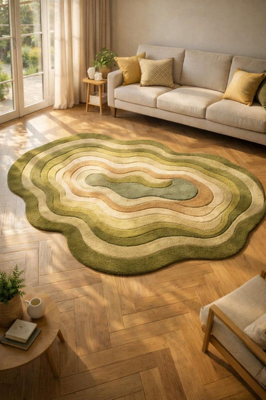 Abstract Wavy Rug, Organic Modern Tufted Carpet, Scandinavian Living Room Decor, New Zealand Wool