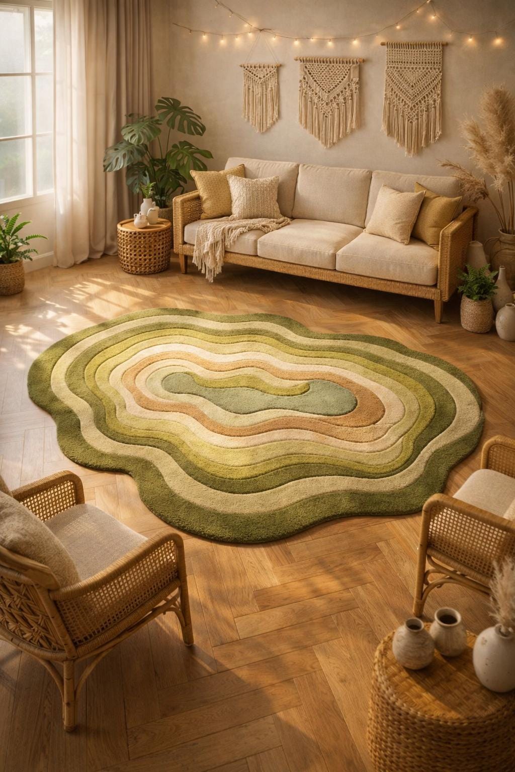 Abstract Wavy Rug, Organic Modern Tufted Carpet, Scandinavian Living Room Decor, New Zealand Wool