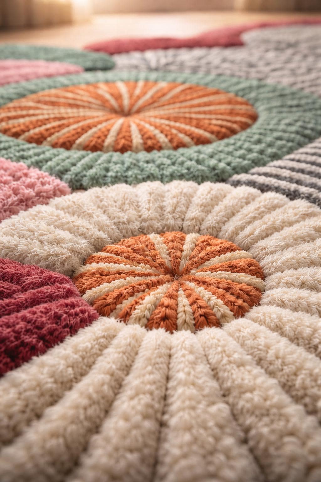 Abstract Tufted Wool Area Rug: Colorful Irregular Shape, Modern Home Decor