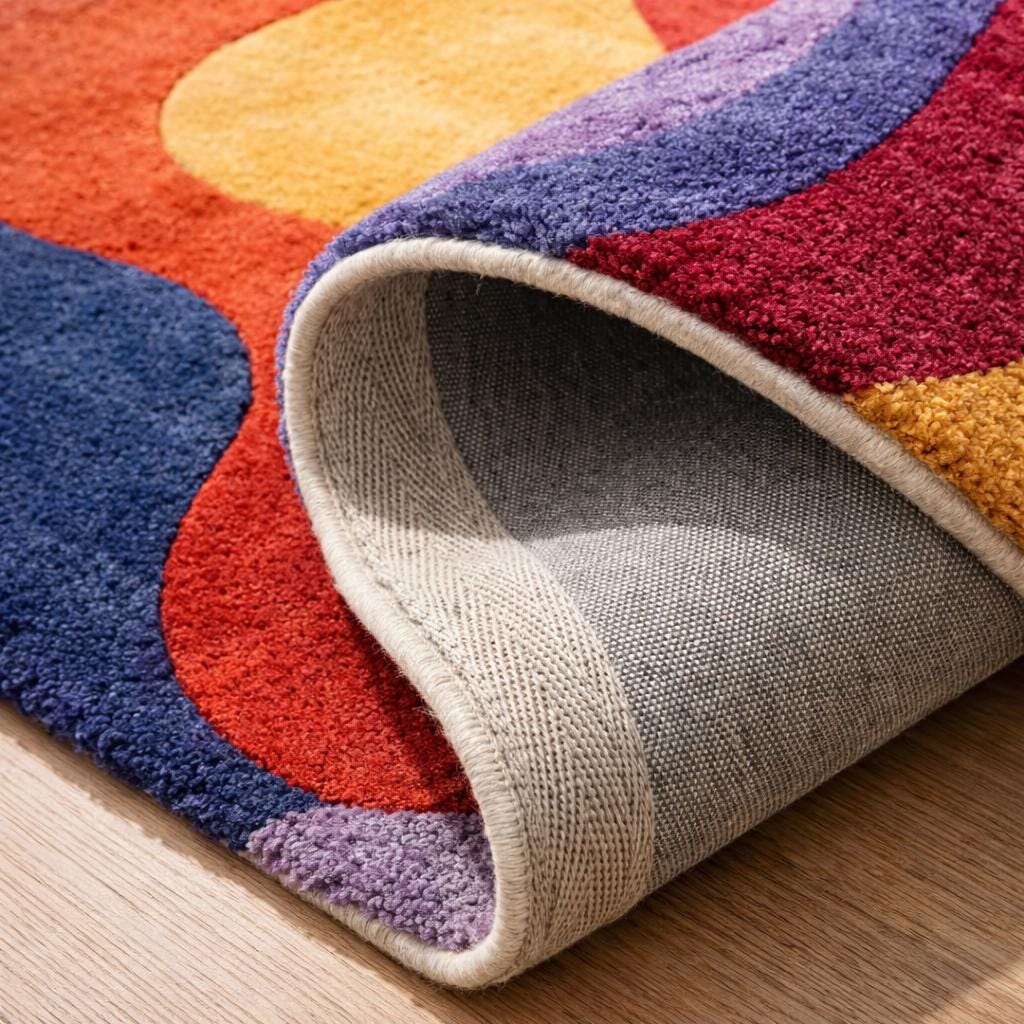 New Zealand Wool Abstract Wavy Rug, Modern Organic Rainbow Carpet, Plush Artistic Statement Piece