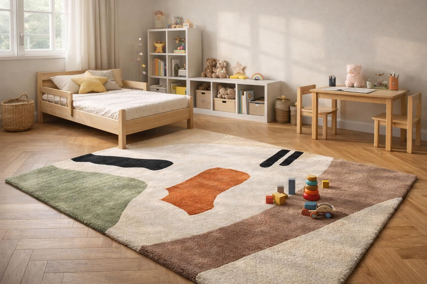 Hand Tufted Wool Abstract Area Rug, 8x10 Neutral Contemporary Carpet