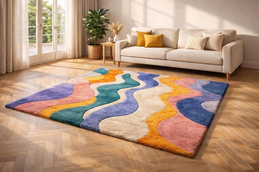 Hand Tufted Abstract Wavy New Zealand Wool Rug (8x10)