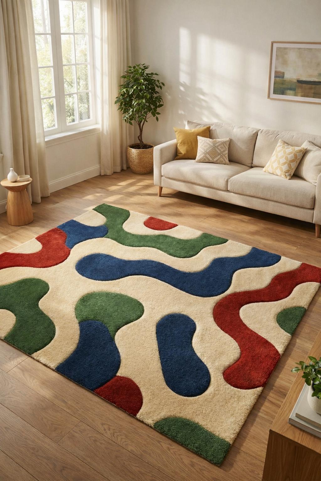 Handmade Wool Tufted Rug – Colorful Abstract, Modern Boho