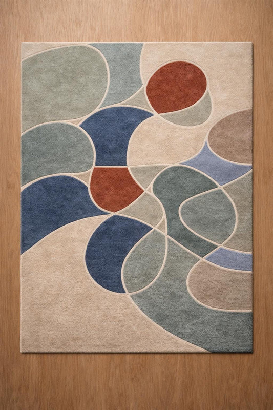Handmade Abstract Geometric Wool Rug, Modern Interior Scandinavian Plush Carpet
