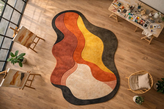 Handmade Abstract New Zeland Wool Area Rug, Organic Interior Contemporary Plush Carpet