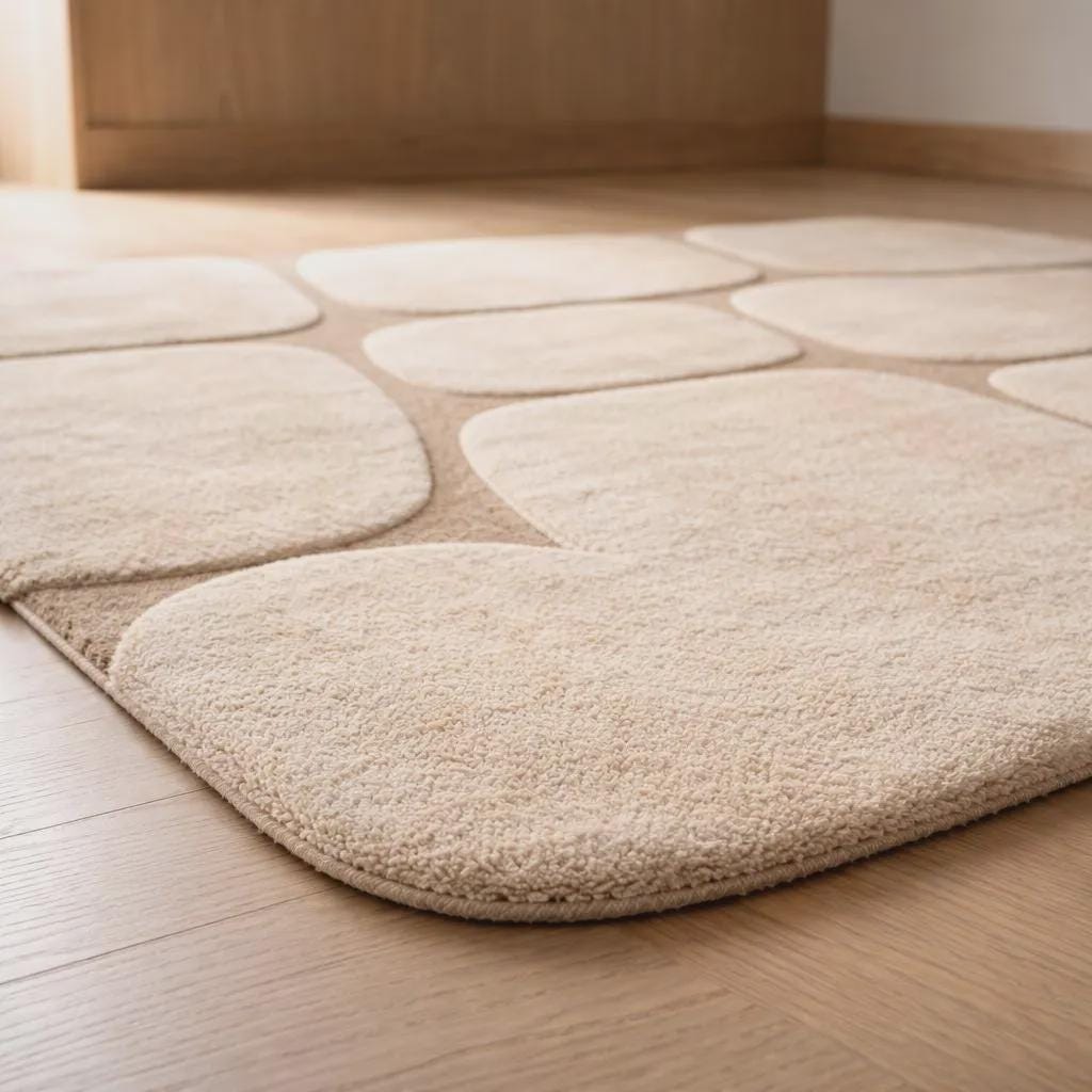 Modular Geometric Handmade  New Zealand Wool Rug, Plush Beige Interior Carpet