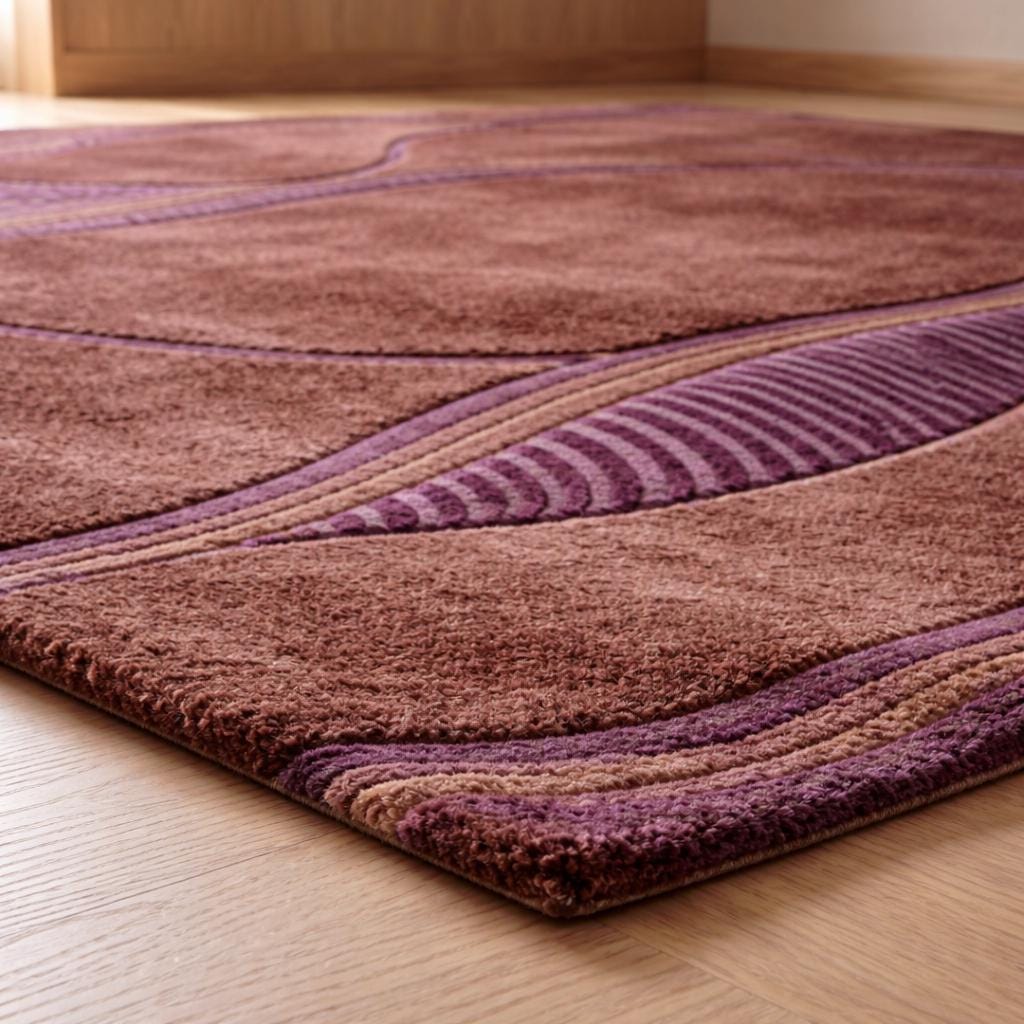 Modern Abstract Wave Rug, Purple Brown Interior Handmade Contemporary Carpet, Plush Textured Floor Decor