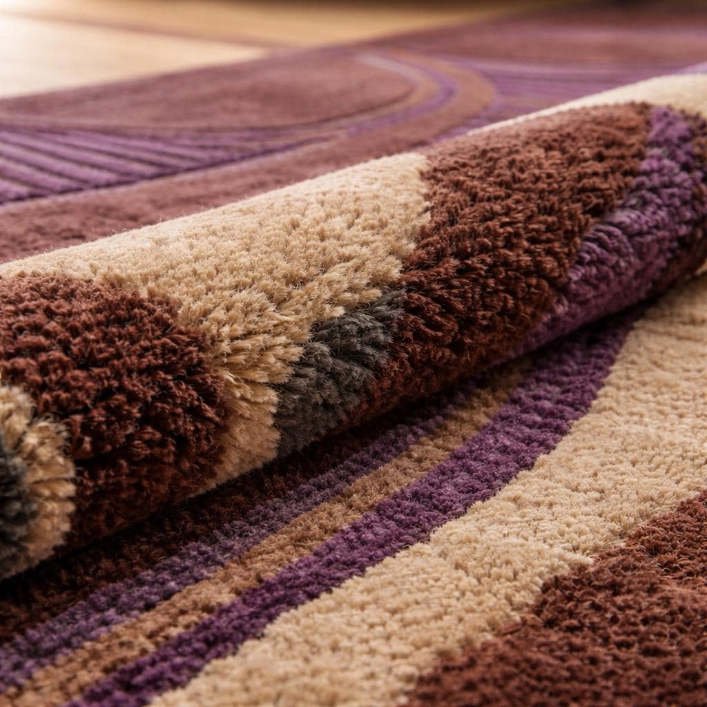 Modern Abstract Wave Rug, Purple Brown Interior Handmade Contemporary Carpet, Plush Textured Floor Decor