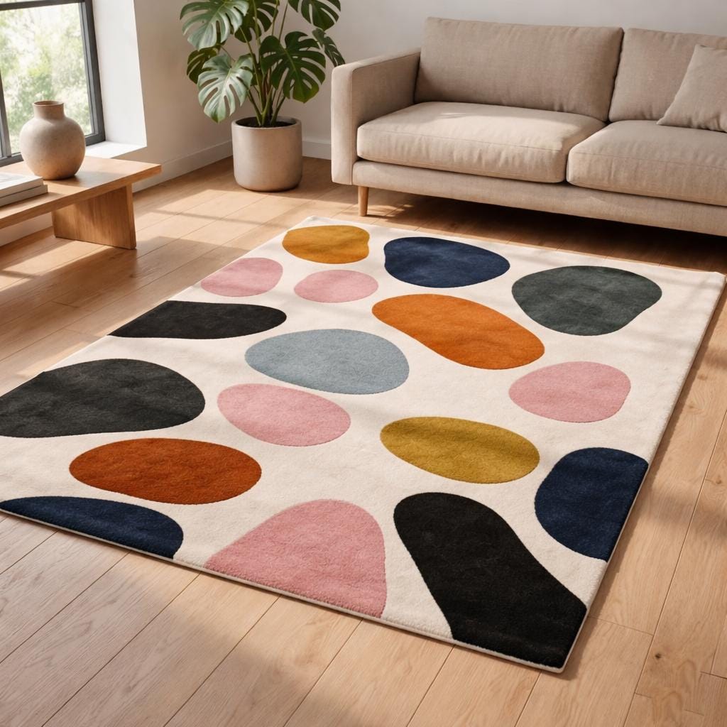 Colorful Abstract Hand made Wool Area Rug, Modern Geometric Carpet for interior