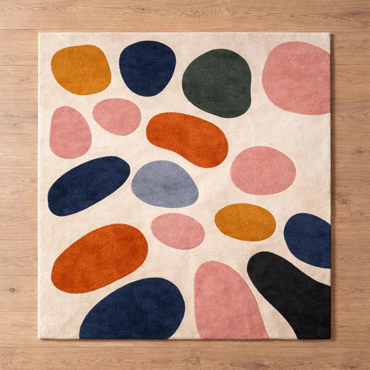 Colorful Abstract Hand made Wool Area Rug, Modern Geometric Carpet for interior