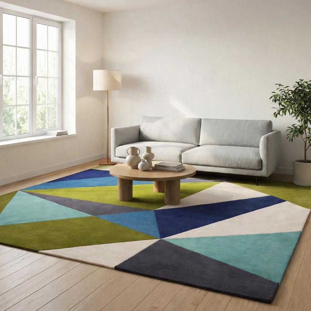 Hand Tufted Wool Geometric Rug | Modern Abstract Blue Green Area Carpet 8x10