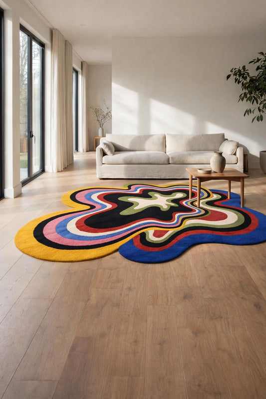 Hand Tufted Wool Rug | Vibrant Irregular Abstract Shape, Modern Artistic Design